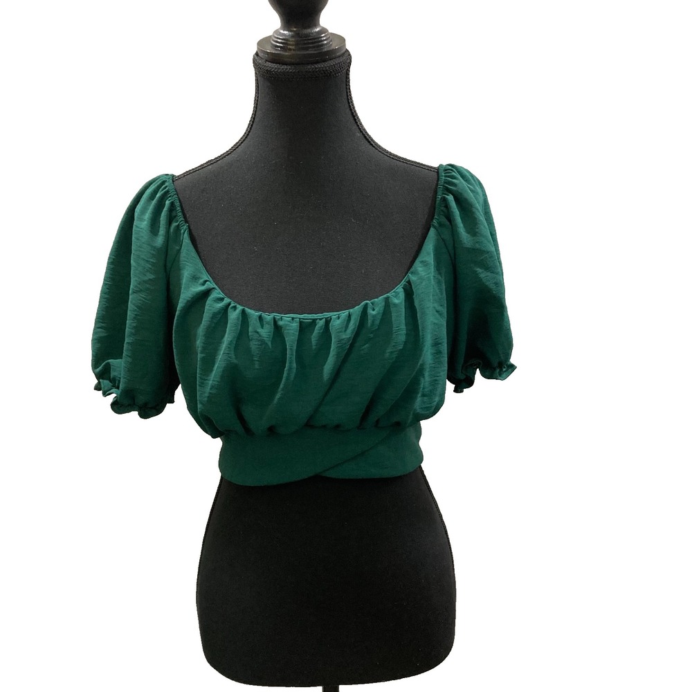 Altar'd State Emerald Green Puff Sleeve Crop Top Tie Back Boho Cottagecore Large